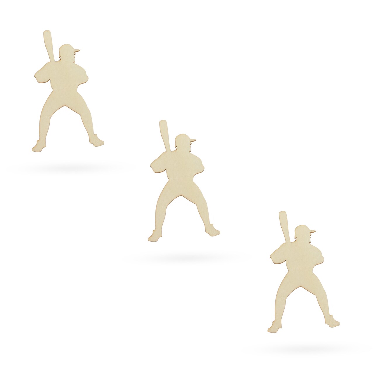 3 Baseball Players Unfinished Wooden Shapes Craft Cutouts DIY Unpainted 3D Plaques 4 Inches